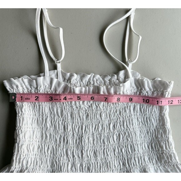 Anthropologie Cloth & Stone Smocked Linen Blend Blouse Size M White Tank Top - Picture 4 of 8